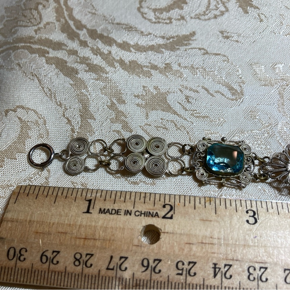 Vintage Silver and Blue Filigree Cameo Necklace & Bracelet set 1930’s - Picture 8 of 13